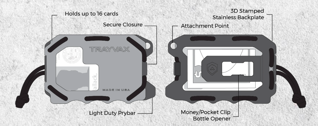 Trayvax 2.0 metal EDC wallet